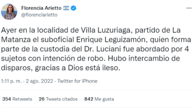 Fake News de Arietto: Dijo que hubo un intento de robo al custodio del fiscal Luciani y es falso