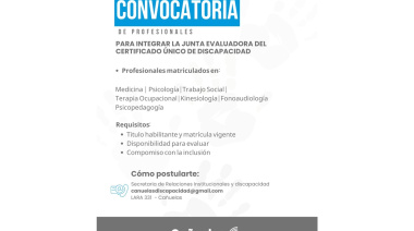 Convocatoria a profesionales para integrar la Junta Evaluadora del Certificado Único de Discapacidad